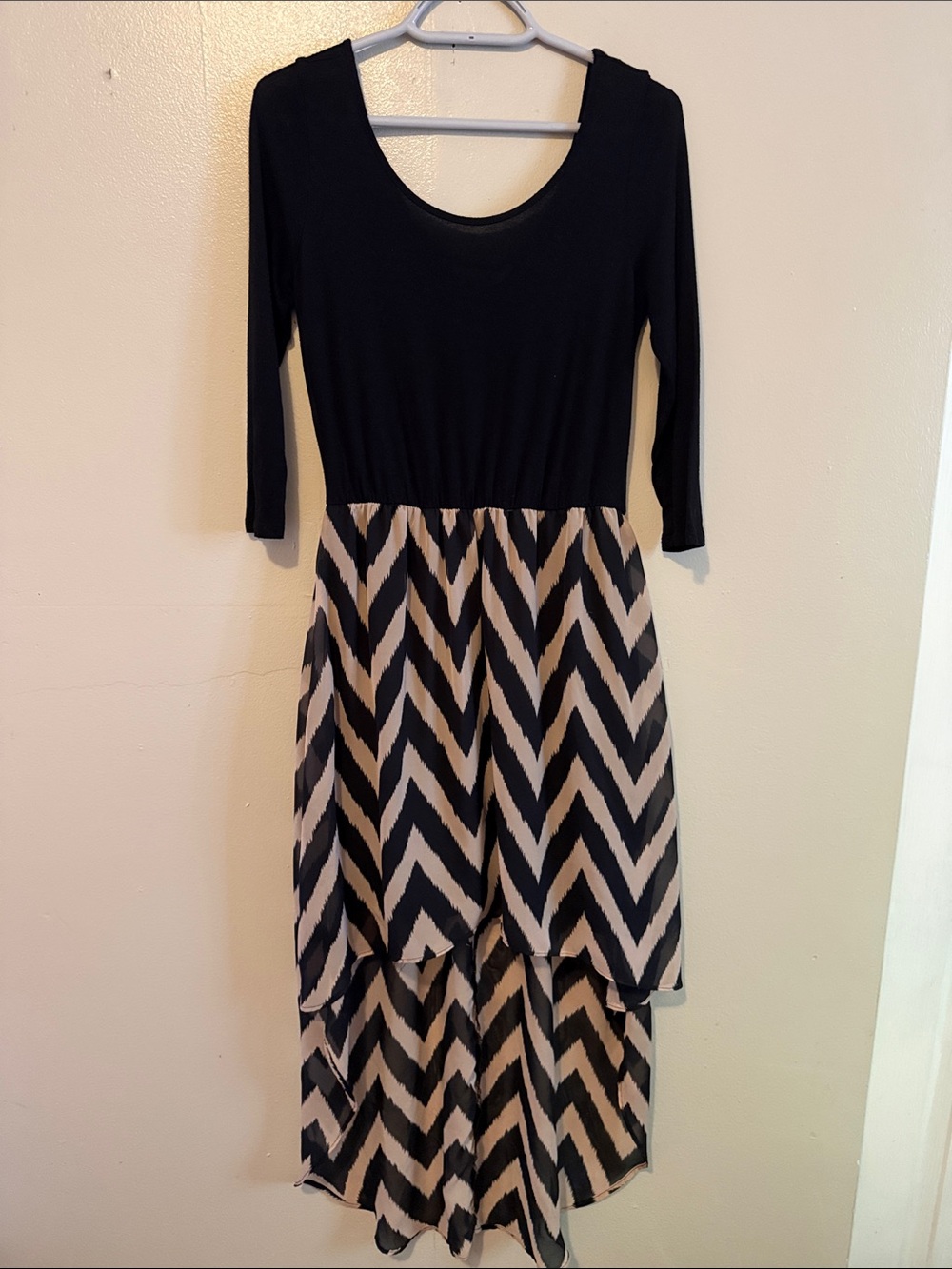 Charlies Black and Cream Chevron High-Low Dress
